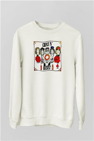 Guns N Roses Baskılı Unisex Beyaz Sweatshirt