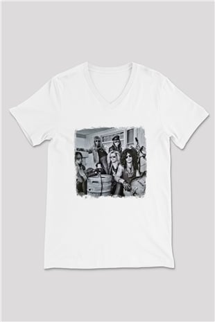 Guns N Roses Baskılı Unisex Beyaz V Yaka Tişört