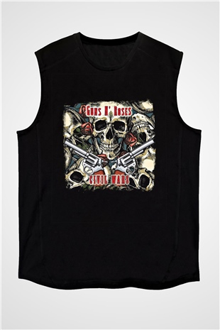 Guns N Roses Baskılı Unisex Siyah Kolsuz Tişört
