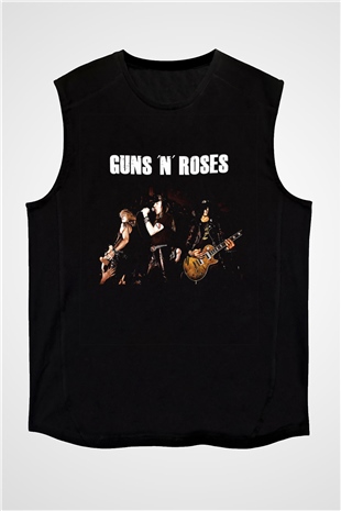 Guns N Roses Baskılı Unisex Siyah Kolsuz Tişört