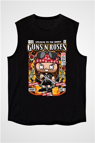 Guns N Roses Baskılı Unisex Siyah Kolsuz Tişört