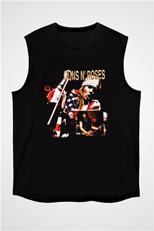 Guns N Roses Baskılı Unisex Siyah Kolsuz Tişört