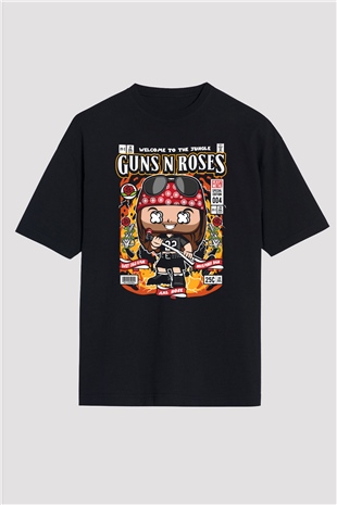 Guns N Roses Baskılı Unisex Siyah Oversize Tişört