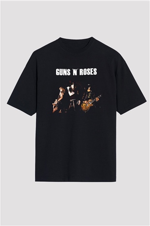 Guns N Roses Baskılı Unisex Siyah Oversize Tişört