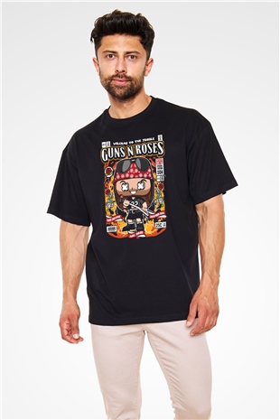 Guns N Roses Baskılı Unisex Siyah Oversize Tişört