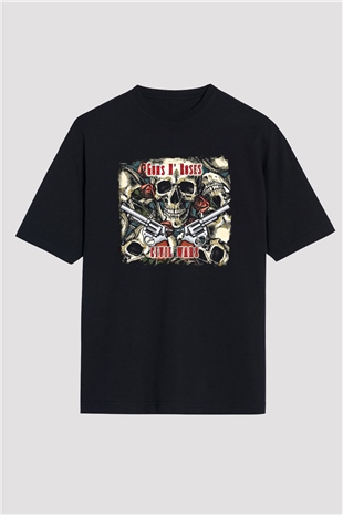 Guns N Roses Baskılı Unisex Siyah Oversize Tişört