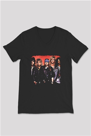 Guns N Roses Baskılı Unisex Siyah V Yaka Tişört