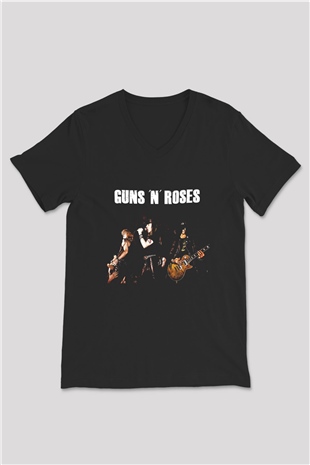 Guns N Roses Baskılı Unisex Siyah V Yaka Tişört