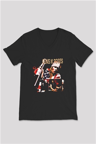 Guns N Roses Baskılı Unisex Siyah V Yaka Tişört