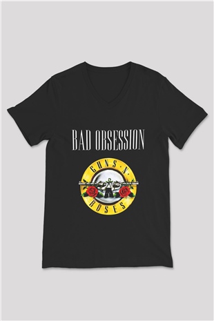 Guns N Roses Baskılı Unisex Siyah V Yaka Tişört