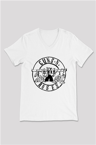 Guns N’ Roses Beyaz Unisex V Yaka Tişört T-Shirt