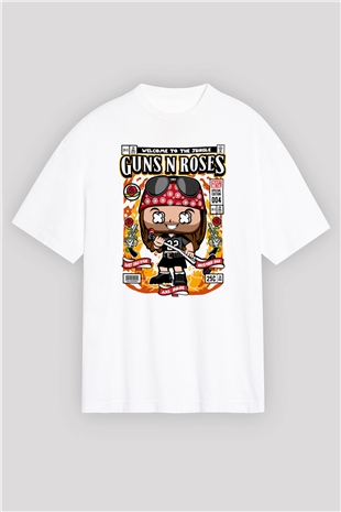Guns N Roses Axl Rose Baskılı Unisex Beyaz Oversize Tişört