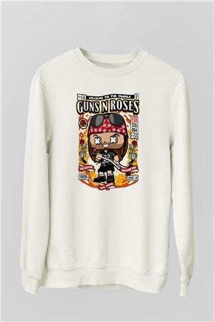 Gunsn Roses Axl Rose Baskılı Unisex Beyaz Sweatshirt