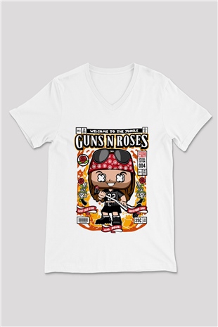 Guns N Roses Axl Rose Baskılı Unisex Beyaz V Yaka Tişört