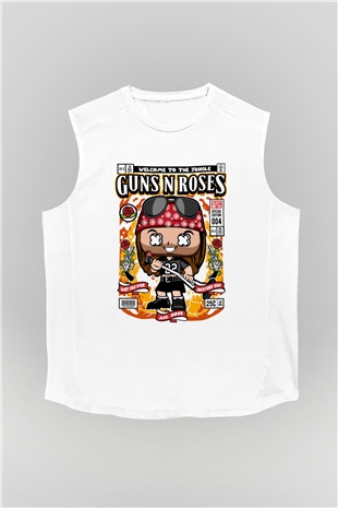 Gunsn Roses Axl Rose Baskılı Unisex Beyaz Kolsuz Tişört