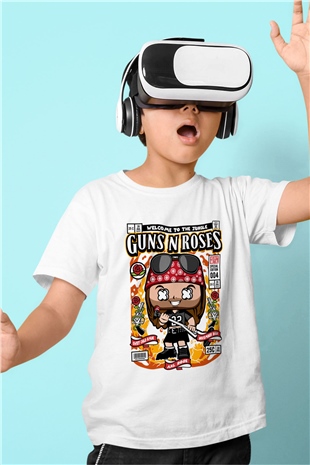 Gunsn Roses Axl Rose Baskılı Unisex Beyaz Çocuk Tişört