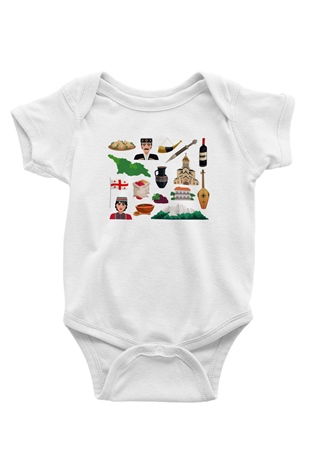 Gürcistan Baskılı Beyaz Unisex Bebek Body - Zıbın