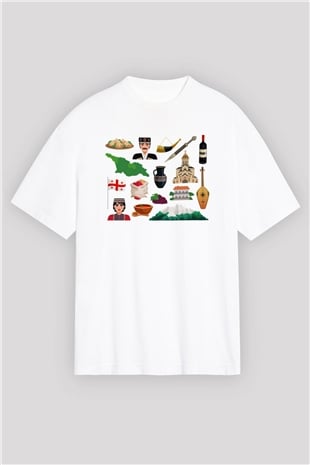 Gürcistan Beyaz Unisex Oversize Tişört T-Shirt