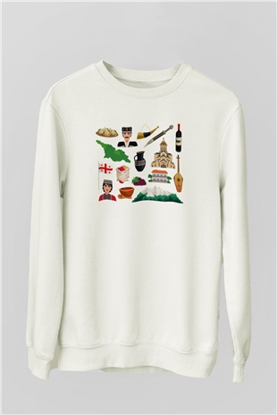 Gürcistan Beyaz Unisex Sweatshirt