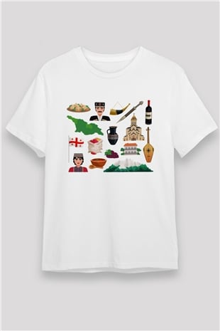 Gürcistan Beyaz Unisex Tişört T-Shirt - TişörtFabrikası