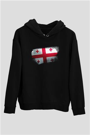 Gürcistan - Georgia Bayrağı Baskılı Unisex Siyah Hoodie