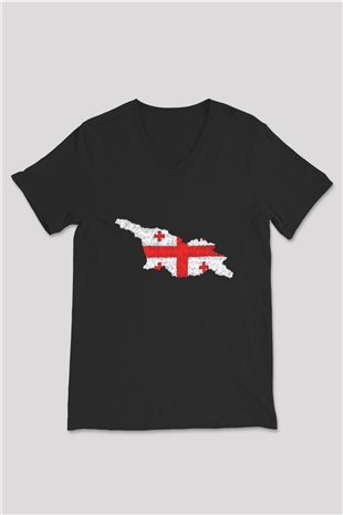 Gürcistan Siyah Unisex V Yaka Tişört