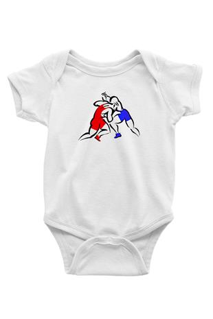 Güreş Baskılı Beyaz Bebek Body - Zıbın