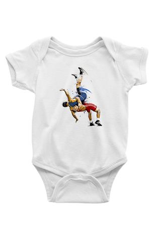 Güreş Baskılı Beyaz Bebek Body - Zıbın
