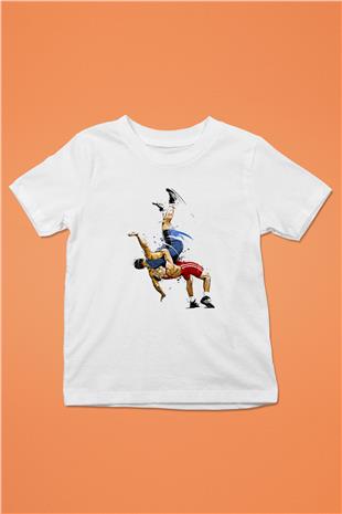 Güreş Baskılı Unisex Beyaz Çocuk Tişört - Tshirt
