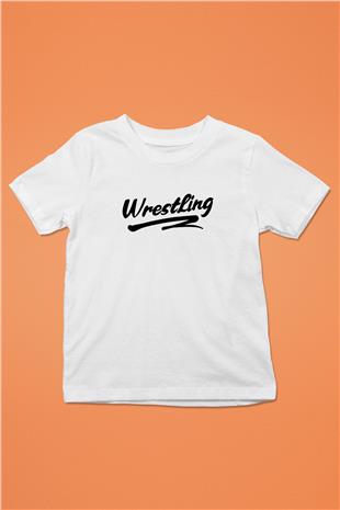 Güreş Baskılı Unisex Beyaz Çocuk Tişört - Tshirt
