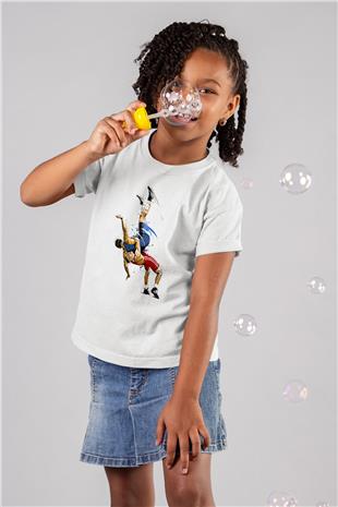 Güreş Baskılı Unisex Beyaz Çocuk Tişört - Tshirt