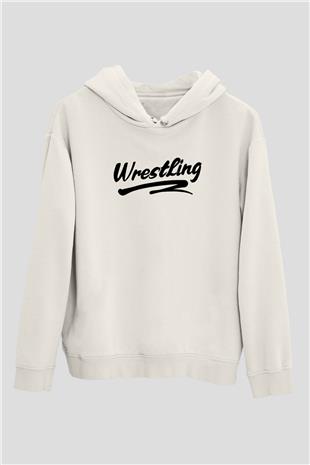 Güreş Baskılı Unisex Ekru Hoodie