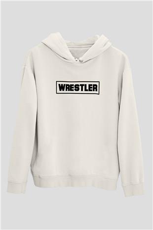 Güreş Baskılı Unisex Ekru Hoodie