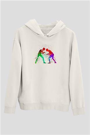 Güreş Baskılı Unisex Ekru Hoodie