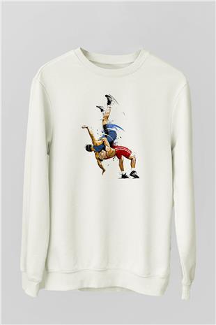Güreş Baskılı Unisex Ekru Sweatshirt