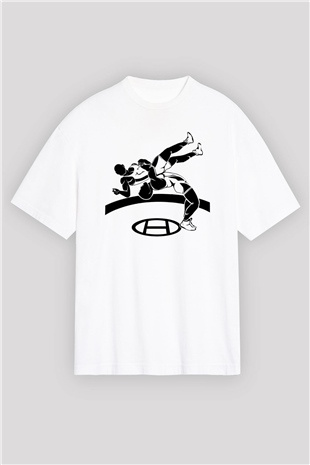 Güreş Beyaz Unisex Oversize Tişört T-Shirt