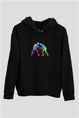 Güreş - Wrestle Baskılı Unisex Siyah Hoodie
