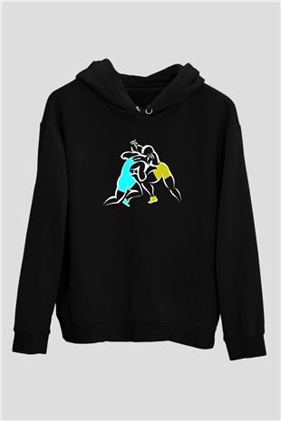 Güreş - Wrestle Baskılı Unisex Siyah Hoodie
