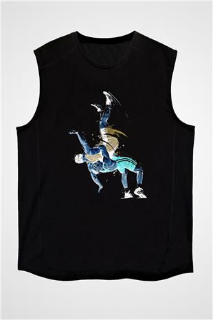 Güreş - Wrestle Baskılı Unisex Siyah Kolsuz Tişört