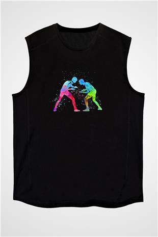 Güreş - Wrestle Baskılı Unisex Siyah Kolsuz Tişört