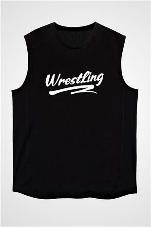 Güreş - Wrestle Baskılı Unisex Siyah Kolsuz Tişört