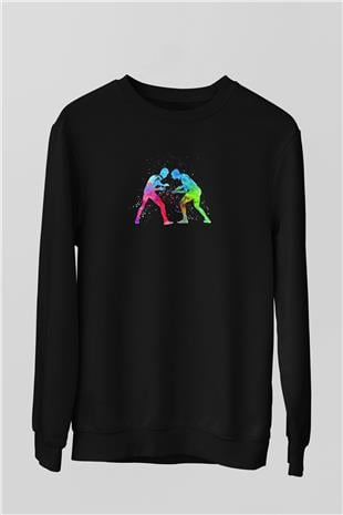 Güreş - Wrestle Baskılı Unisex Siyah Sweatshirt