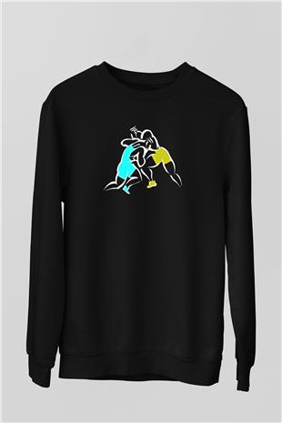 Güreş - Wrestle Baskılı Unisex Siyah Sweatshirt