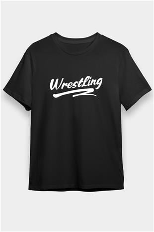 Güreş - Wrestle Baskılı Unisex Siyah Tişört - Tshirt