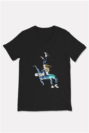 Güreş - Wrestle Baskılı Unisex Siyah V Yaka Tişört