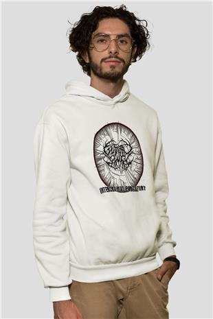 Guttural Slug Baskılı Beyaz Unisex Kapüşonlu Sweatshirt