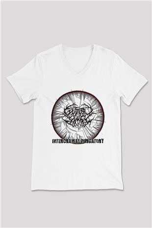 Guttural Slug Baskılı Beyaz Unisex V Yaka Tişört - Tshirt