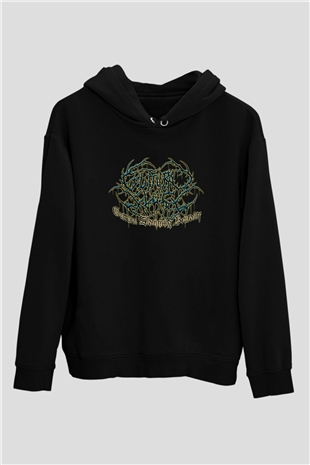 Guttural Slug Baskılı Unisex Siyah Kapüşonlu Sweatshirt