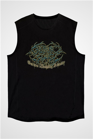 Guttural Slug Baskılı Unisex Siyah Kolsuz Tişört - Tshirt