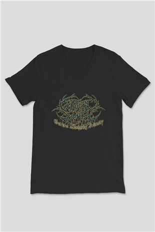 Guttural Slug Baskılı Unisex Siyah V Yaka Tişört - Tshirt